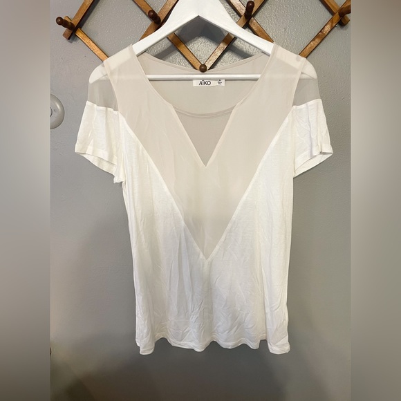 AIKO Neutrals Sheer Insert June Colorblock Top D1 - Picture 2 of 8